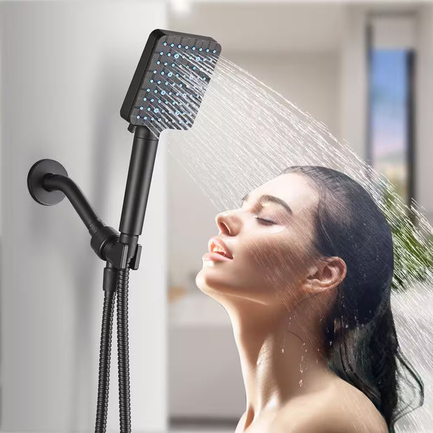 Deluxe 9-Spray Patterns with 1.8 GPM 5.11 In. Wall Mount Fixed Shower Head with Filter in Matte Black