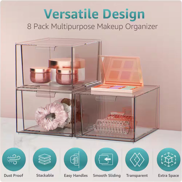 Stackable Acrylic Drawers - Clear Make up Organizers for Vanity
