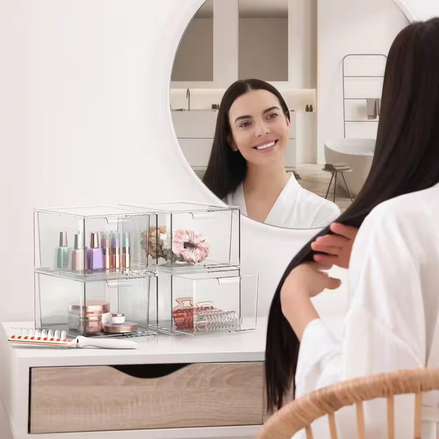 Stackable Acrylic Drawers - Clear Make up Organizers for Vanity