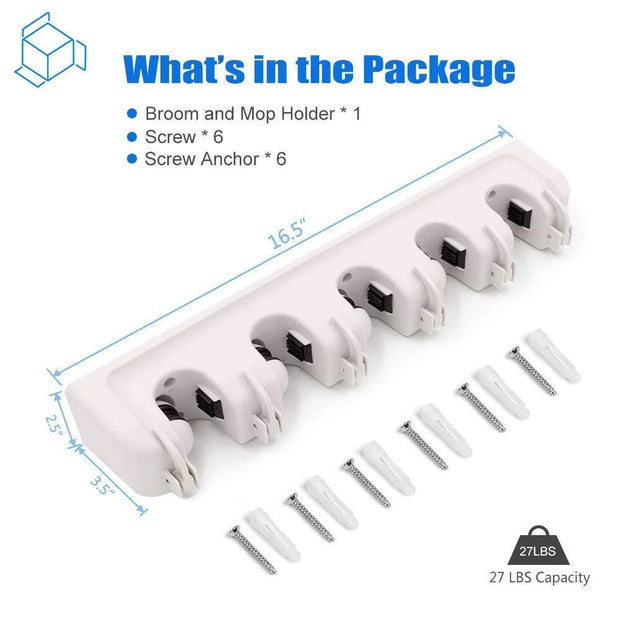 Mop Holder Hanger 5 Position Home Kitchen Storage Broom Organizer Wall Mounted