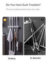 Wall-Mounted Broom Mop Holder – Storage Organizer Rack with 4 Slots & 5 Hooks