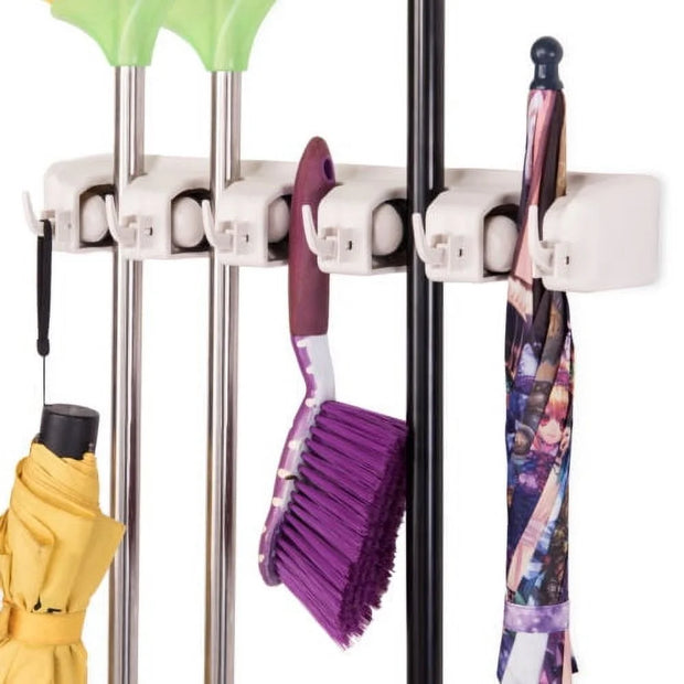 Mop Holder Hanger 5 Position Home Kitchen Storage Broom Organizer Wall Mounted