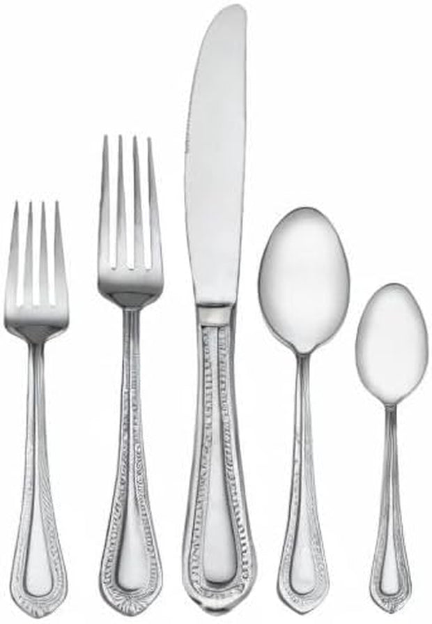 Regent Bead 65-Piece Flatware Set for 12, 18/10 Stainless Steel Silverware with Full Service and Serving Utensils, Classic Beaded Edge Design