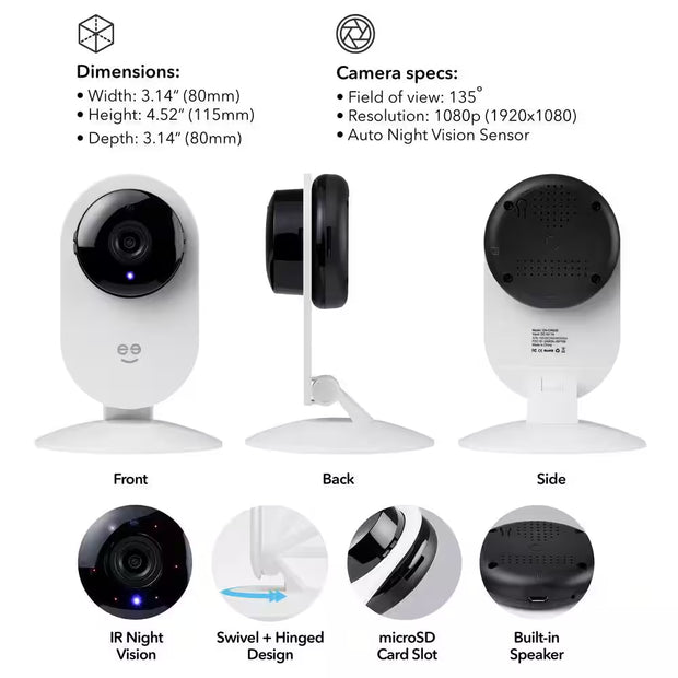 Glimpse 1080P HD Smart Camera - Indoor Home Security Camera - No Hub Required - Motion Detection Camera (2-Pack)