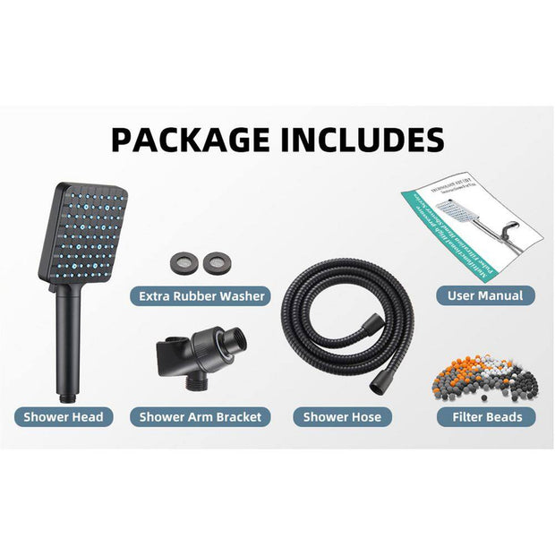 Deluxe 9-Spray Patterns with 1.8 GPM 5.11 In. Wall Mount Fixed Shower Head with Filter in Matte Black