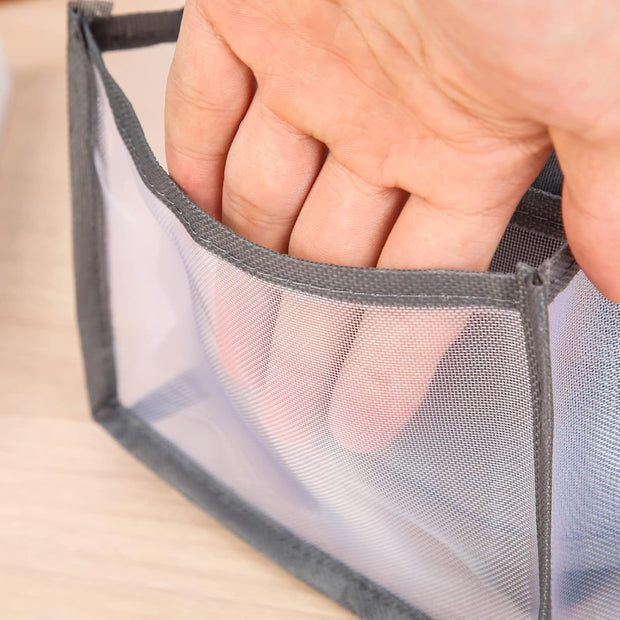 Nylon Clothe Organizers Set-Jeans Compartment Storage-Mesh Clothes Organizer Washable Folding Drawer Organizers(Gray, Medium+Large)