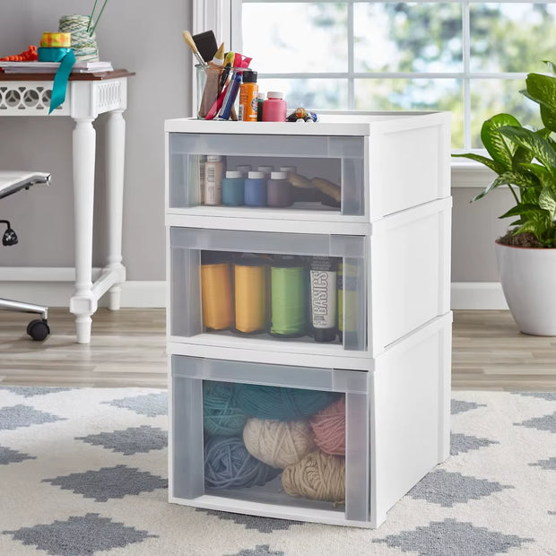 Medium Stackable Plastic Storage Drawer with Clear Front Panel Easy Organization Ideal Home Office and Kids Room