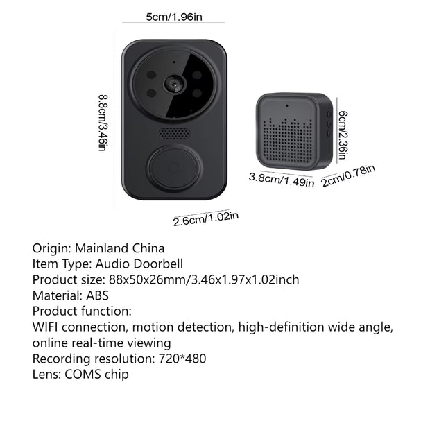 Wifi Smart Audio Doorbell Camera 2-Way Audio Wireless Visual Intercom Doorbell with Remote Monitor Indoor Outdoor Surveillance