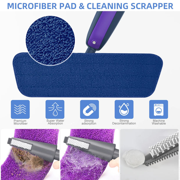 Spray Mop for Floor Cleaning Wet Dry Mop with 2 Refillable Bottle 4 Washable Pads