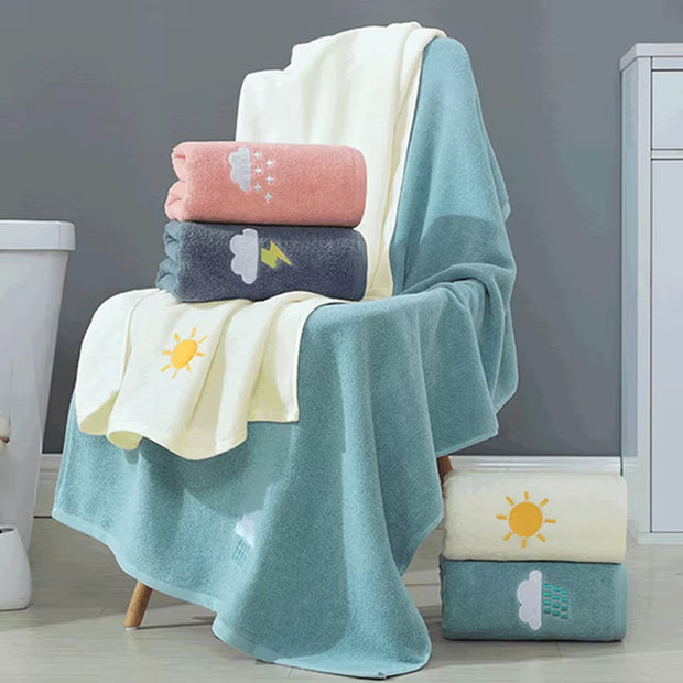Towel Embroidery Pattern Cotton Towel Lovely Soft Absorbent Bath Towel Thickened Couple Bath Towel