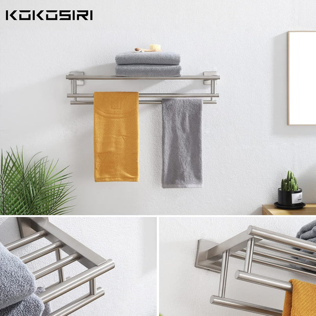 20 Inch Towel Rail Towel Shelf with Double Towel Bars Bathroom Towel Rack Towel