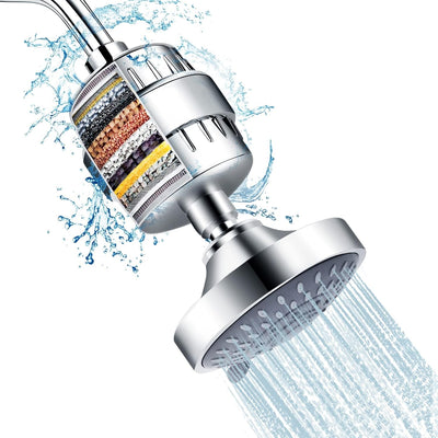 FEELSO Shower Head and 15 Stage Shower Filter Combo, High Pressure 5 Spray Setti