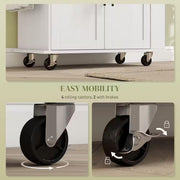 White Wood 30 In. W Kitchen Island Microwave Stand with AC Outlets, USB Ports, Towel Rack and 3-Tier Spice Rack