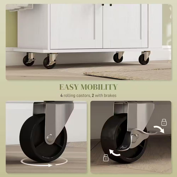 White Wood 30 In. W Kitchen Island Microwave Stand with AC Outlets, USB Ports, Towel Rack and 3-Tier Spice Rack