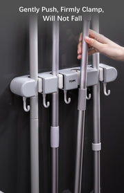Wall-Mounted Broom Mop Holder – Storage Organizer Rack with 4 Slots & 5 Hooks