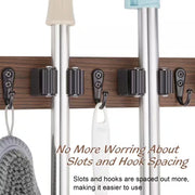 4 Slots and 4 Hooks Mop Broom Holder Wall Mount for Closet Garage Laundry Room, Brown (2-Pack)