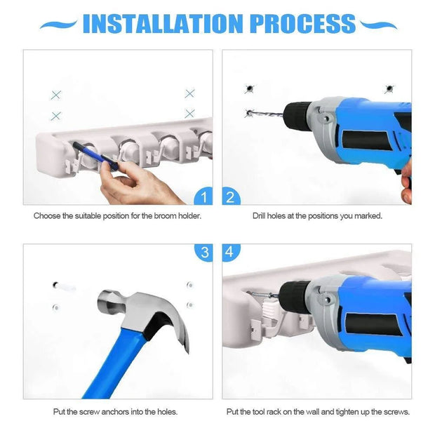 Mop Holder Hanger 5 Position Home Kitchen Storage Broom Organizer Wall Mounted