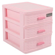 Plastic Drawer Designed 3 Compartment Jewelry Storage Box Pink