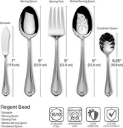 Regent Bead 65-Piece Flatware Set for 12, 18/10 Stainless Steel Silverware with Full Service and Serving Utensils, Classic Beaded Edge Design