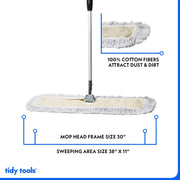 Commercial Dust Mop – 30 Inch Floor Sweeper for Hardwood, Reusable Cotton Mop Head, Extendable Handle, Dry Mop for Floor Cleaning & Janitorial Supplies