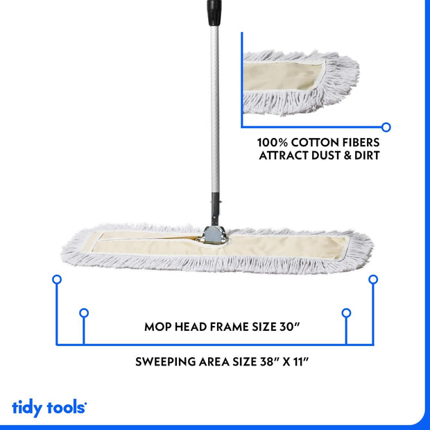 Commercial Dust Mop – 30 Inch Floor Sweeper for Hardwood, Reusable Cotton Mop Head, Extendable Handle, Dry Mop for Floor Cleaning & Janitorial Supplies
