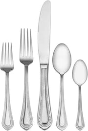 Regent Bead 65-Piece Flatware Set for 12, 18/10 Stainless Steel Silverware with Full Service and Serving Utensils, Classic Beaded Edge Design