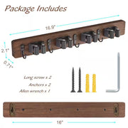 4 Slots and 4 Hooks Mop Broom Holder Wall Mount for Closet Garage Laundry Room, Brown (2-Pack)