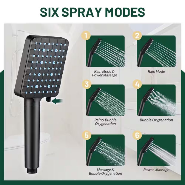 Deluxe 9-Spray Patterns with 1.8 GPM 5.11 In. Wall Mount Fixed Shower Head with Filter in Matte Black