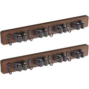4 Slots and 4 Hooks Mop Broom Holder Wall Mount for Closet Garage Laundry Room, Brown (2-Pack)