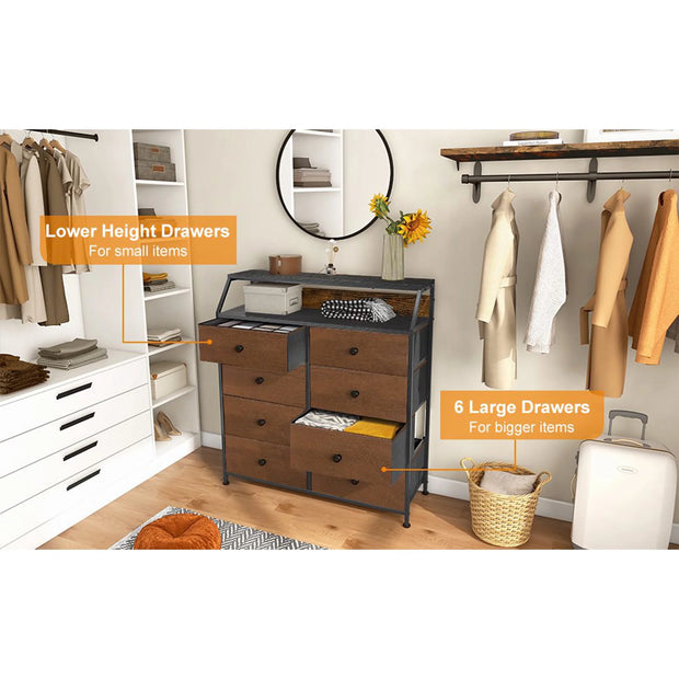 8 Drawer Wood Top Storage Dresser W/2 Drawer Organizers, Espresso
